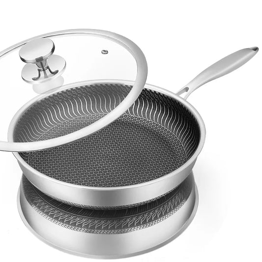 Stainless Steel Honeycomb Frying Pan with Lid – Model KC0480