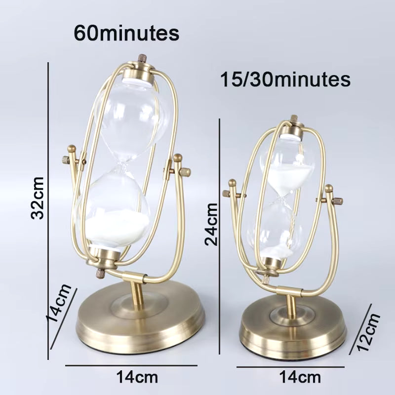 15-60 Minutes Newest Vintage Brass Hourglass 360° Rotating Metal Sand Clock Antique Timer Home Office Desktop Art Ornaments Gift