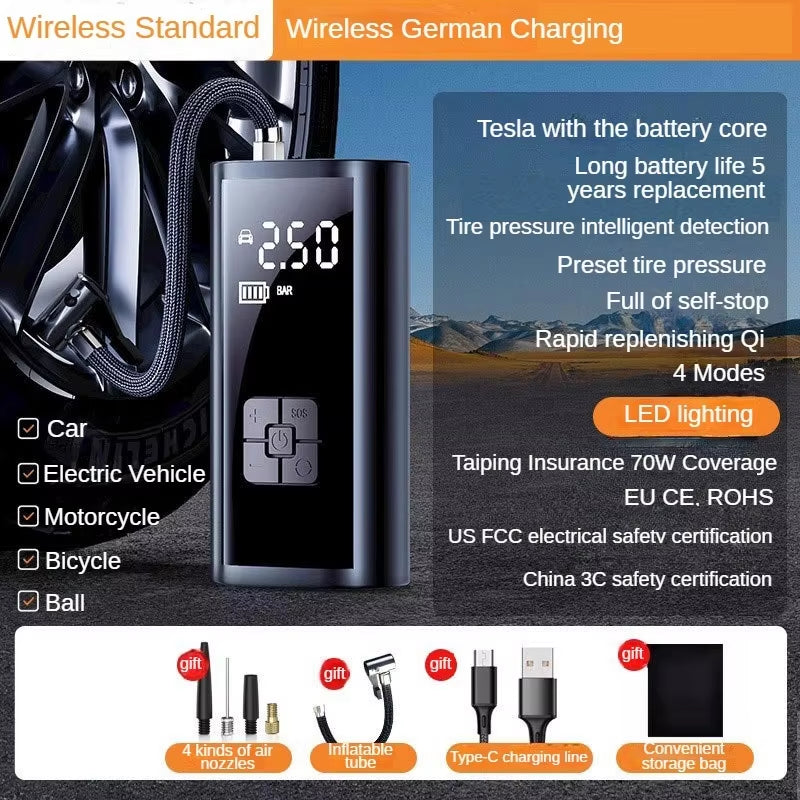 🚗 Power Your Journey: The 150PSI Wireless Portable Car Air Compressor