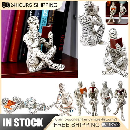 Reading Woman Figurine Library Bookshelf Ornament Pulp Sculptural for Home Decoration Room Book Shelf Decor Desktop Resin Statue