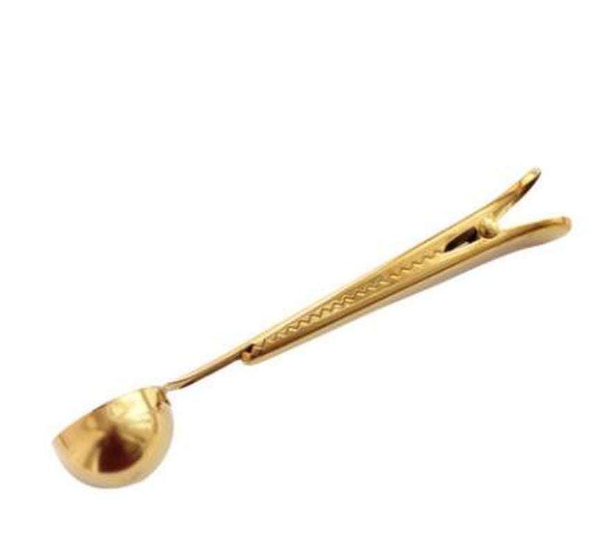 ☕ The Barista’s Bond: 2-in-1 Stainless Steel Coffee Scoop & Bag Clip