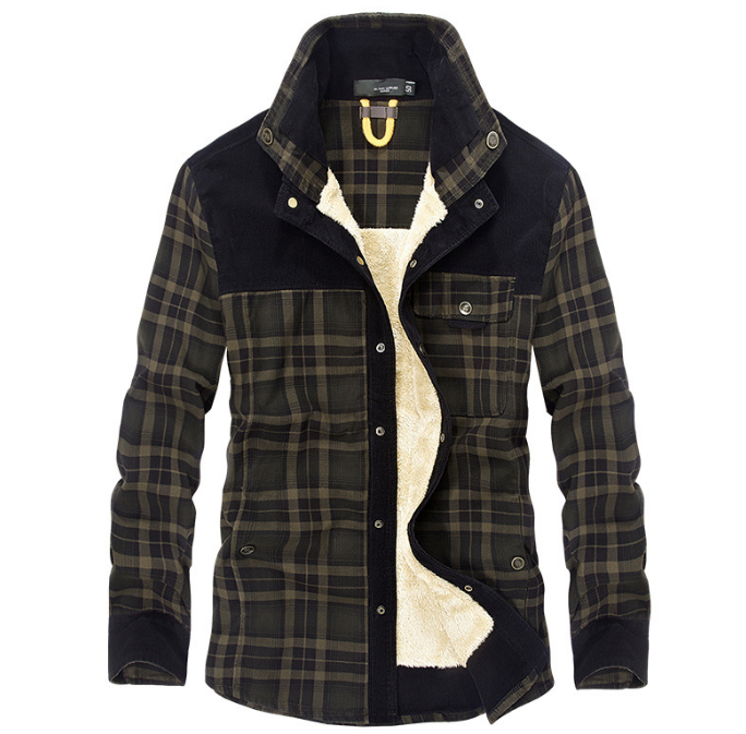🛡️ The Rugged Guardian: Men’s Thicken Warm Fleece-Lined Plaid Jacket