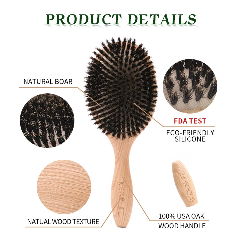 Boar Bristle Hair Brush Women Combs for Hair Wood Hairbrush Detangle Straightener Brush Hair Comb Barber Accessories