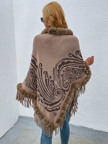 Winter New Wool Collar Pullover Tassel Shawl Sweater Cloak