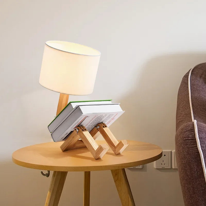 💡 Light Up Your Creativity: The Adjustable Robot-Shape Wooden Table Lamp