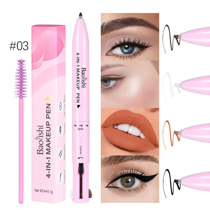 4-In-1 Multi-Functional Lip Liner, Eyeliner and Eyebrow Pencil 4-Color Set