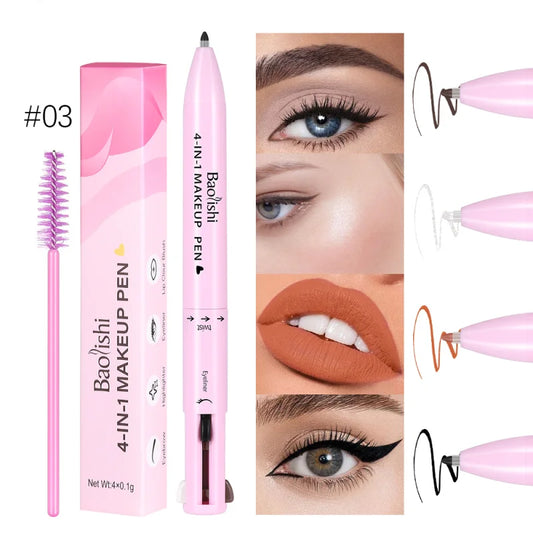 4-In-1 Multi-Functional Lip Liner, Eyeliner and Eyebrow Pencil 4-Color Set