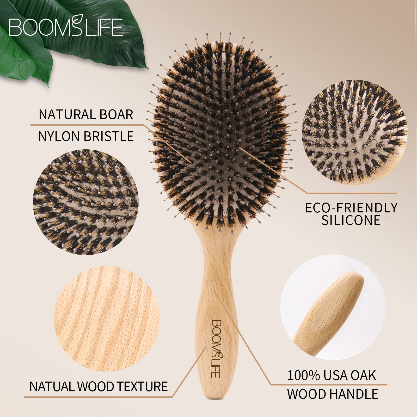 🌿 The Natural Radiance: Boar Bristle & Oak Wood Scalp Massage Brush