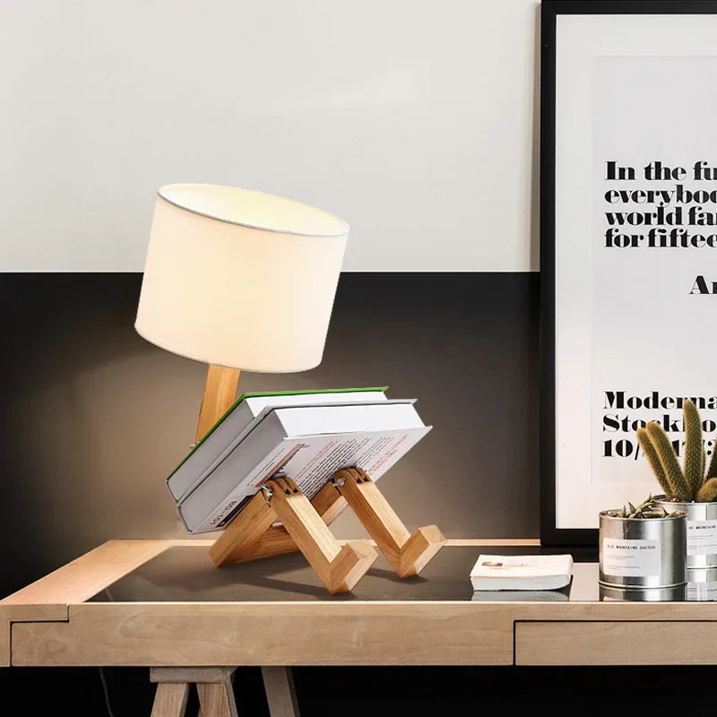💡 Light Up Your Creativity: The Adjustable Robot-Shape Wooden Table Lamp