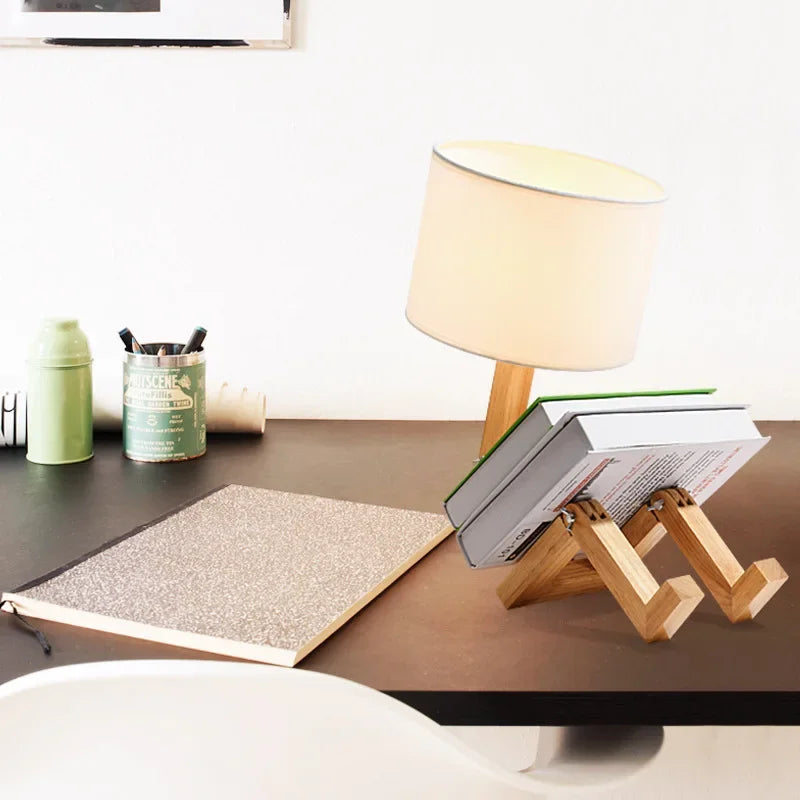 💡 Light Up Your Creativity: The Adjustable Robot-Shape Wooden Table Lamp