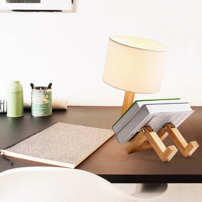 💡 Light Up Your Creativity: The Adjustable Robot-Shape Wooden Table Lamp