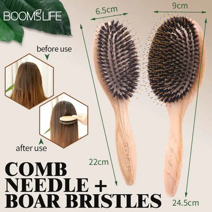 🌿 The Natural Radiance: Boar Bristle & Oak Wood Scalp Massage Brush