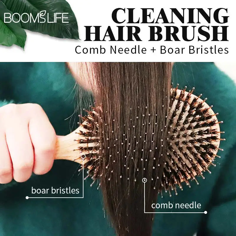🌿 The Natural Radiance: Boar Bristle & Oak Wood Scalp Massage Brush