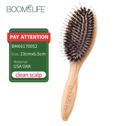 🌿 The Natural Radiance: Boar Bristle & Oak Wood Scalp Massage Brush