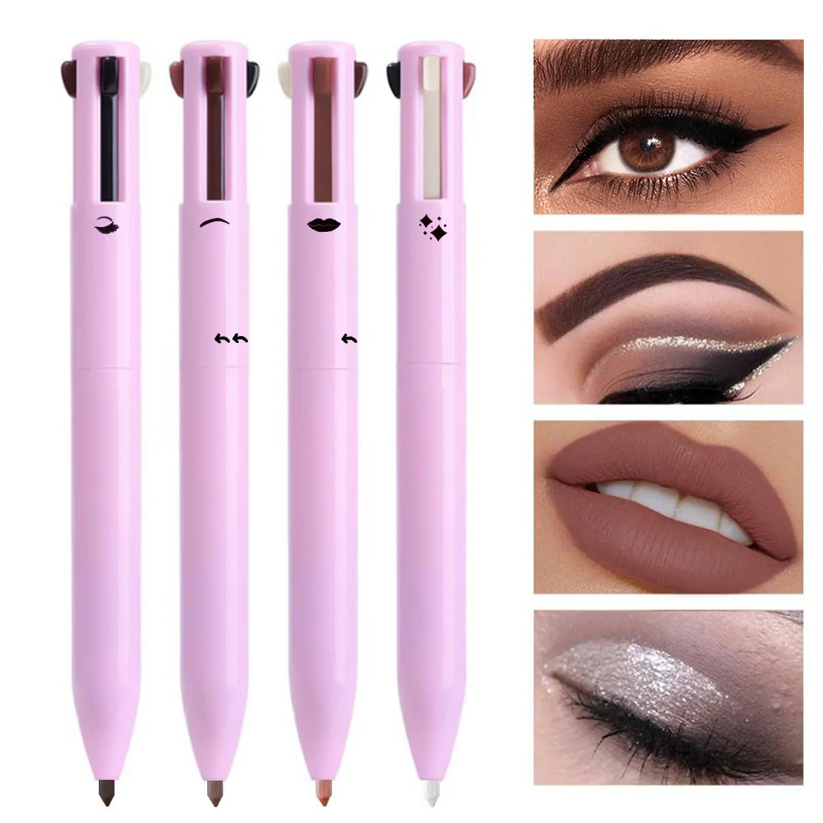4-In-1 Multi-Functional Lip Liner, Eyeliner and Eyebrow Pencil 4-Color Set