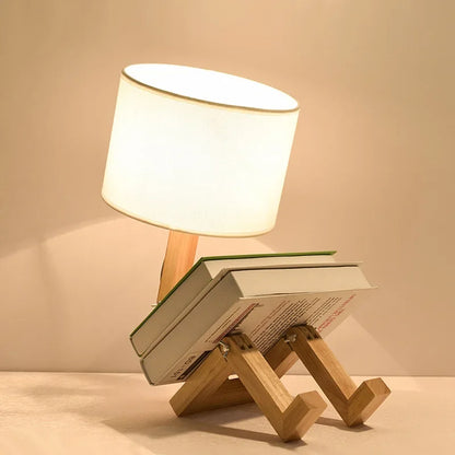 💡 Light Up Your Creativity: The Adjustable Robot-Shape Wooden Table Lamp