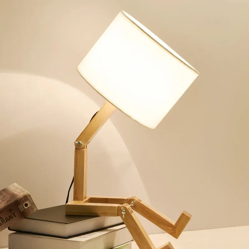 💡 Light Up Your Creativity: The Adjustable Robot-Shape Wooden Table Lamp