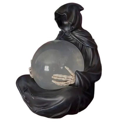 Halloween | Death God Crystal Ball Statue with Motion LED Lights — Gothic Grim Reaper Décor