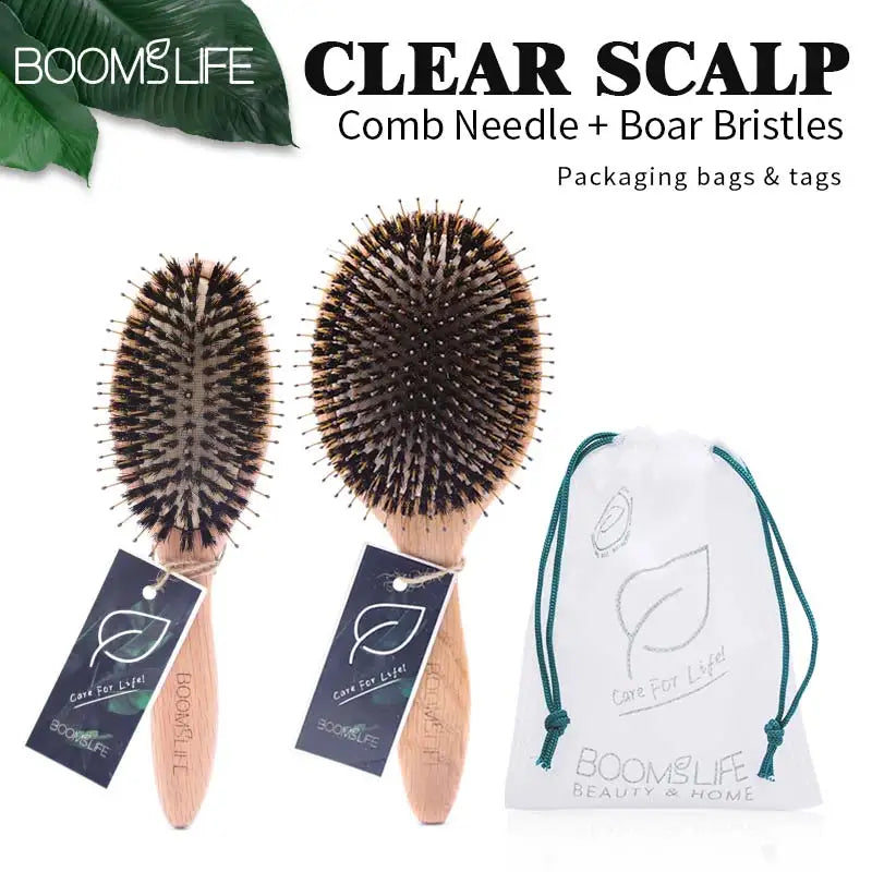 🌿 The Natural Radiance: Boar Bristle & Oak Wood Scalp Massage Brush