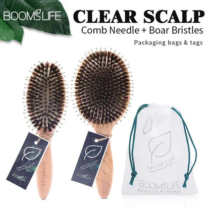 🌿 The Natural Radiance: Boar Bristle & Oak Wood Scalp Massage Brush