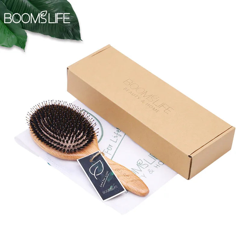 🌿 The Natural Radiance: Boar Bristle & Oak Wood Scalp Massage Brush