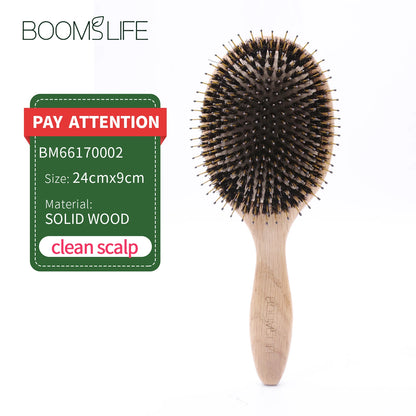 🌿 The Natural Radiance: Boar Bristle & Oak Wood Scalp Massage Brush
