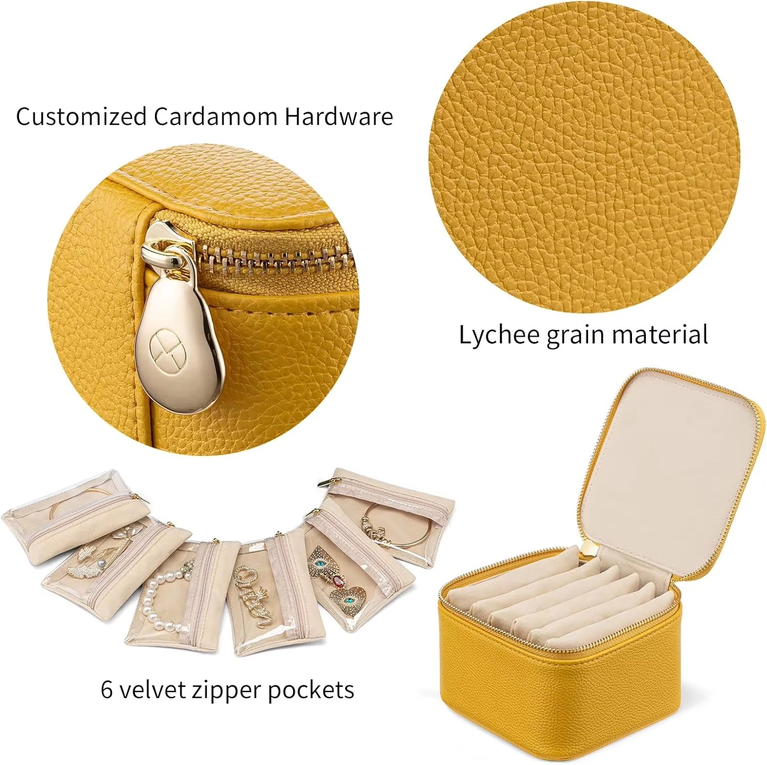 Travel Jewelry Box + 6 Velvet Pockets