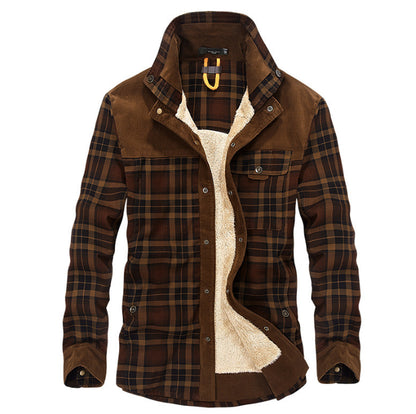 Men’s Winter Fleece Jacket – Thick Cotton Plaid Outdoor Coat