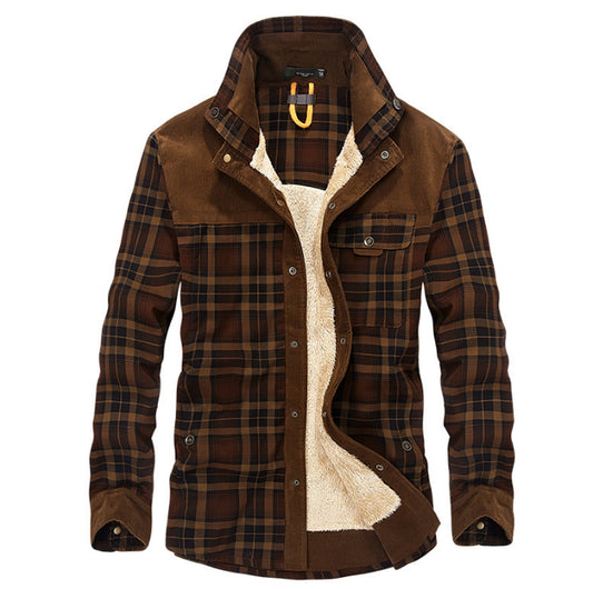 Men’s Winter Fleece Jacket – Thick Cotton Plaid Outdoor Coat