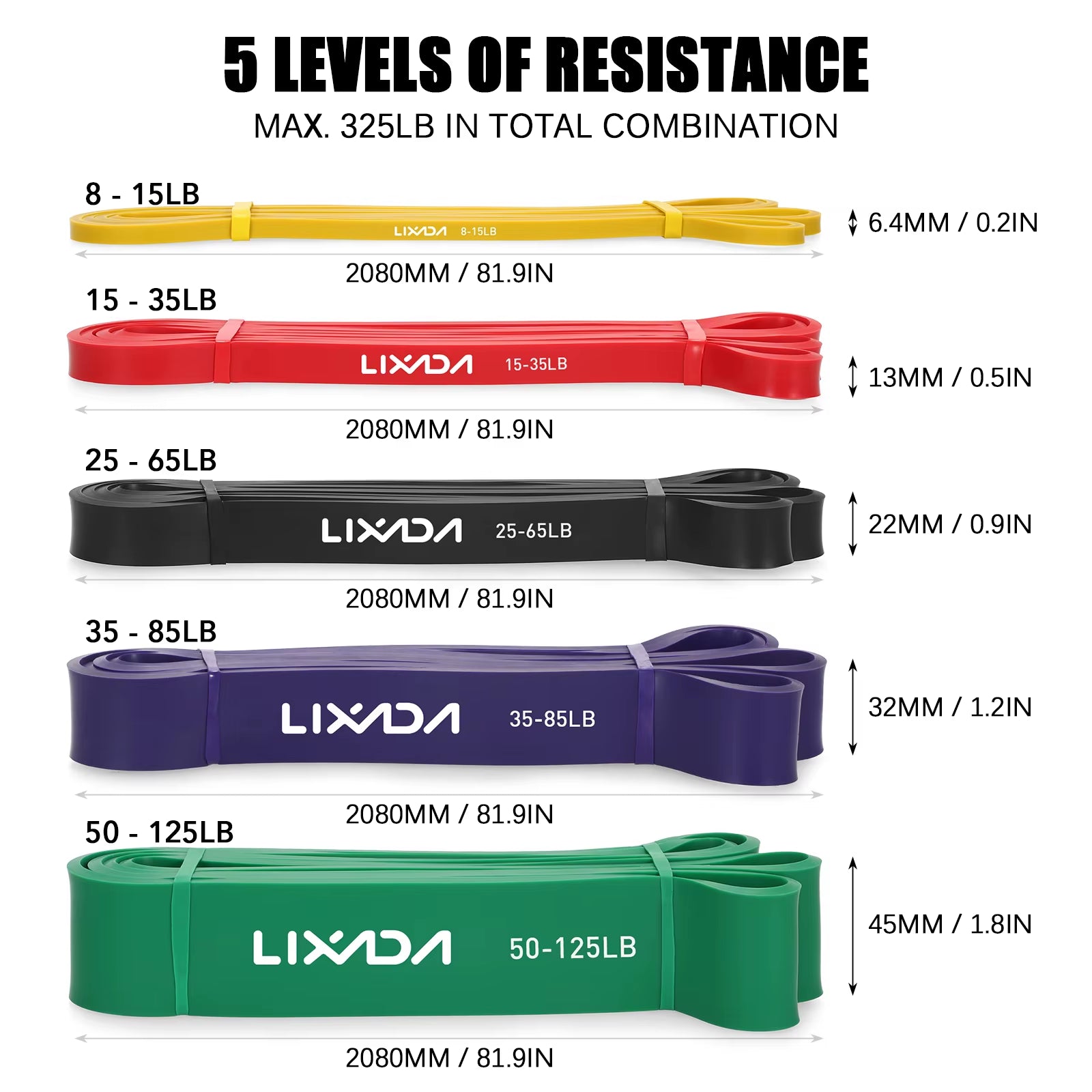 5 Packs Pull up Assist Bands Set Resistance Loop Bands Powerlifting Workout Exercise Stretch Bands and Carry Bag