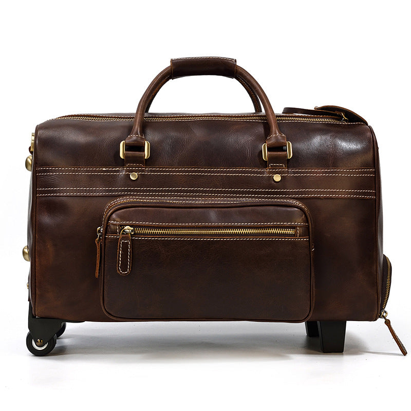 💼 The Executive Heritage: Men's Genuine Leather Retro Trolley Case