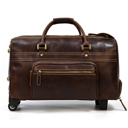 💼 The Executive Heritage: Men's Genuine Leather Retro Trolley Case