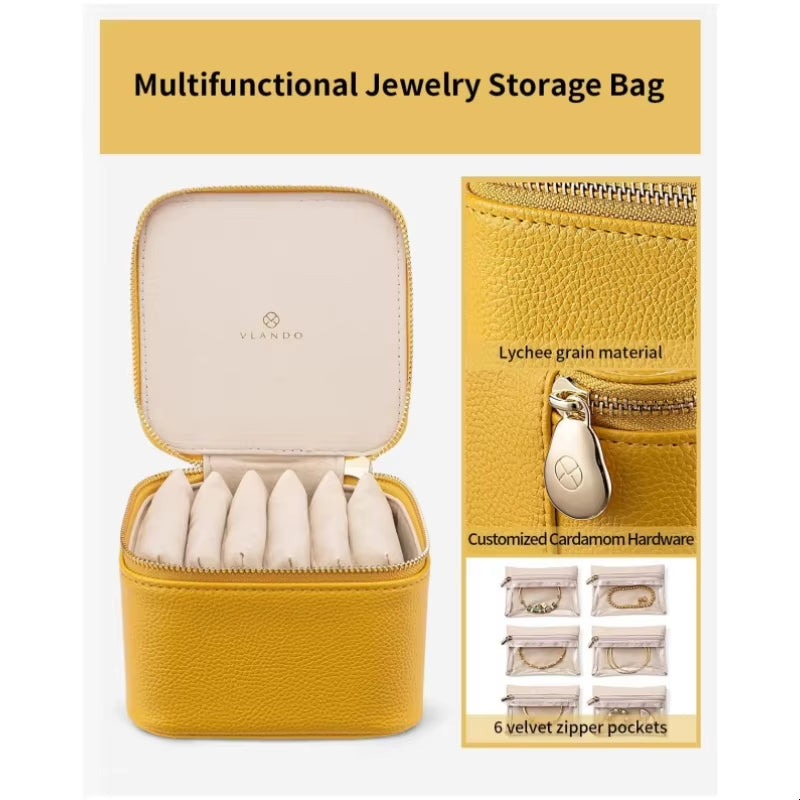 Travel Jewelry Box + 6 Velvet Pockets