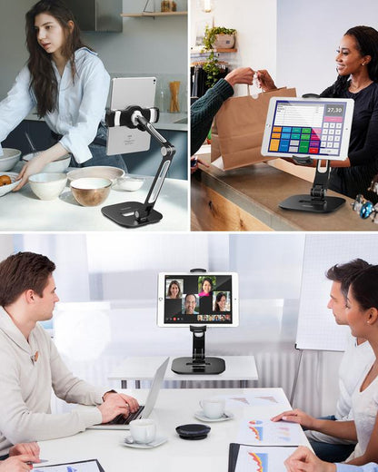 Ipad Stand for Desk with Short Arm or Adjustable Stand with 15'' Arm, 360° Swivel Ipad Stand Holder Fits 4”-11"(Diagonal) Ipad/Mini/Air/Pro