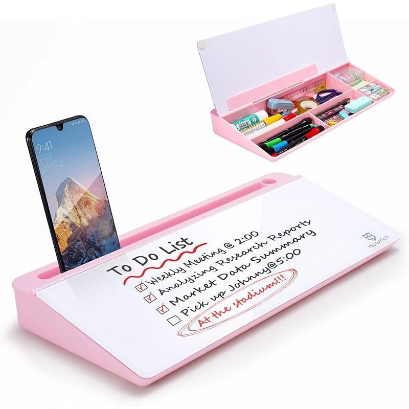 Small Glass Desktop Whiteboard Dry-Erase-Board - Computer Keyboard Stand White Board Surface Pad with Drawer, Desk Organizers with Accessories for Office, Home, School Supplies