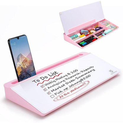 Small Glass Desktop Whiteboard Dry-Erase-Board - Computer Keyboard Stand White Board Surface Pad with Drawer, Desk Organizers with Accessories for Office, Home, School Supplies