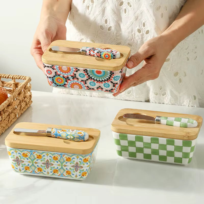 🌿 The Pastoral Pantry: Country-Style Ceramic Butter & Cheese Box