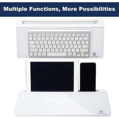 Small Glass Desktop Whiteboard Dry-Erase-Board - Computer Keyboard Stand White Board Surface Pad with Drawer, Desk Organizers with Accessories for Office, Home, School Supplies