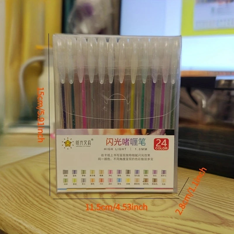 ✨ The Radiant Stroke: 24-Color Glitter & Neon Gel Pen Set