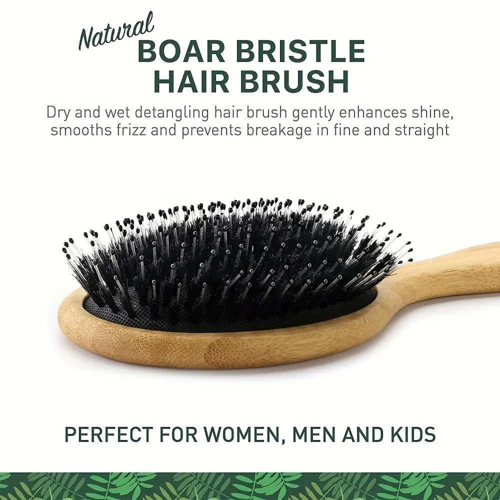 Natural Boar Bristle Hair Brush Bamboo Handle Hair Comb Anti-Static Scalp Massage Comb Gasbag Detangling Hair Brush Styling Tool