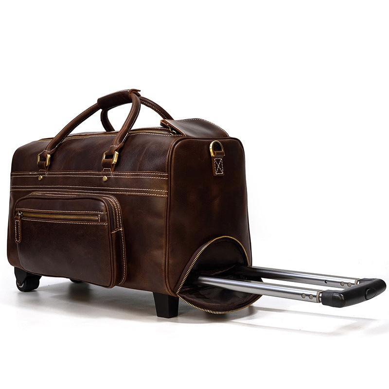 💼 The Executive Heritage: Men's Genuine Leather Retro Trolley Case