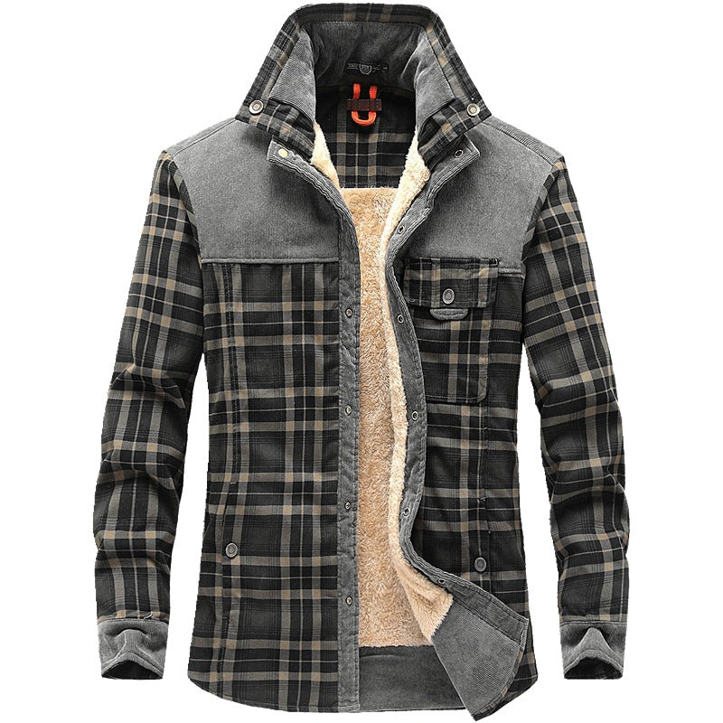 Men’s Winter Fleece Jacket – Thick Cotton Plaid Outdoor Coat