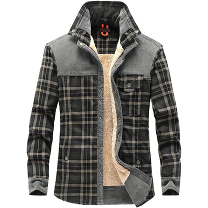 Men’s Winter Fleece Jacket – Thick Cotton Plaid Outdoor Coat