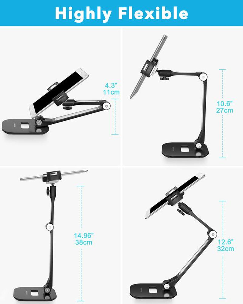 Ipad Stand for Desk with Short Arm or Adjustable Stand with 15'' Arm, 360° Swivel Ipad Stand Holder Fits 4”-11"(Diagonal) Ipad/Mini/Air/Pro