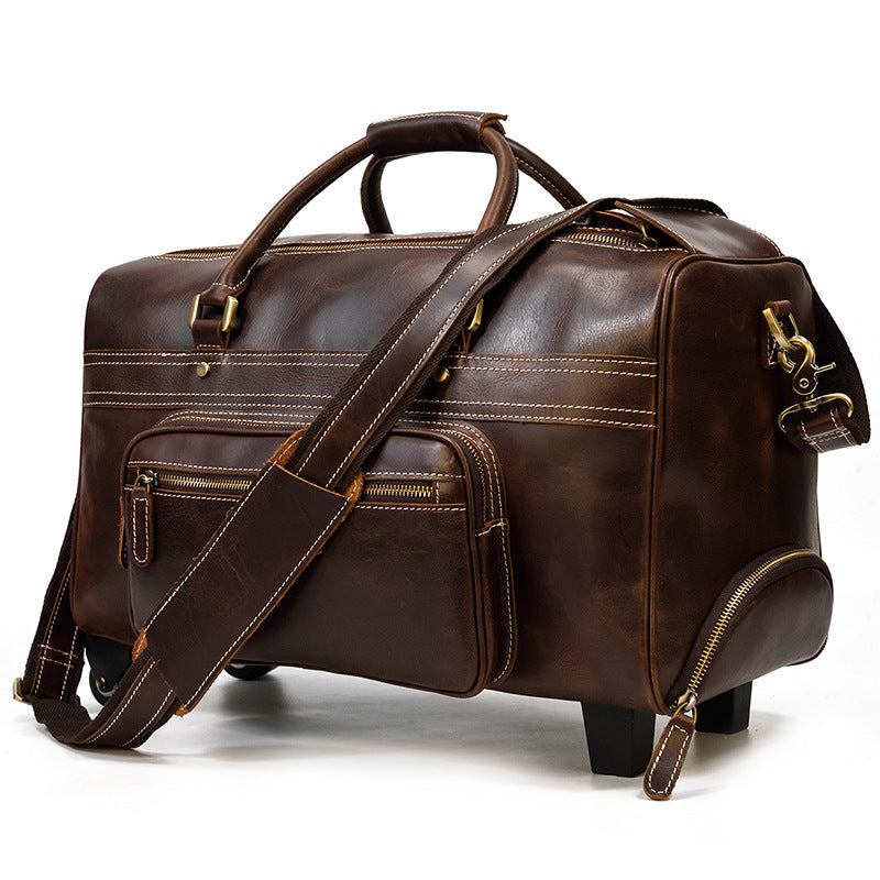 💼 The Executive Heritage: Men's Genuine Leather Retro Trolley Case