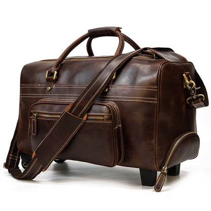 💼 The Executive Heritage: Men's Genuine Leather Retro Trolley Case