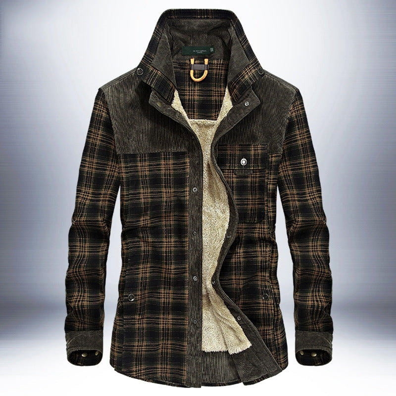 Men’s Winter Fleece Jacket – Thick Cotton Plaid Outdoor Coat