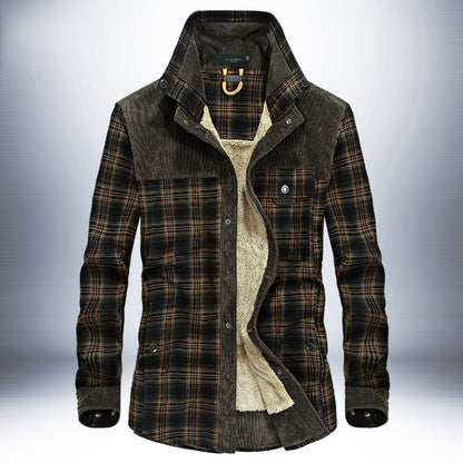 Men’s Winter Fleece Jacket – Thick Cotton Plaid Outdoor Coat