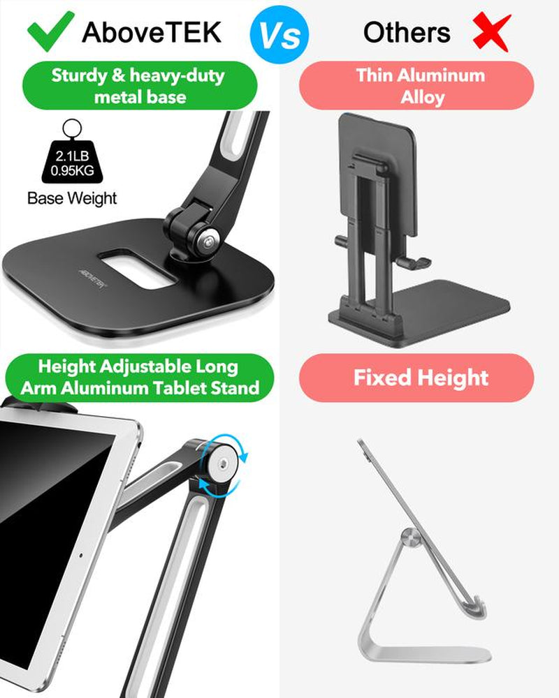 Ipad Stand for Desk with Short Arm or Adjustable Stand with 15'' Arm, 360° Swivel Ipad Stand Holder Fits 4”-11"(Diagonal) Ipad/Mini/Air/Pro