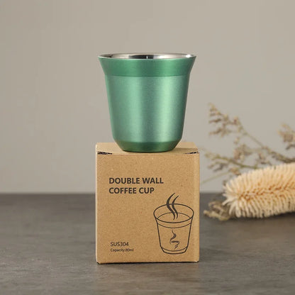 ☕ The Espresso Essential: 80ml Double-Wall Stainless Steel Mini Coffee Cups